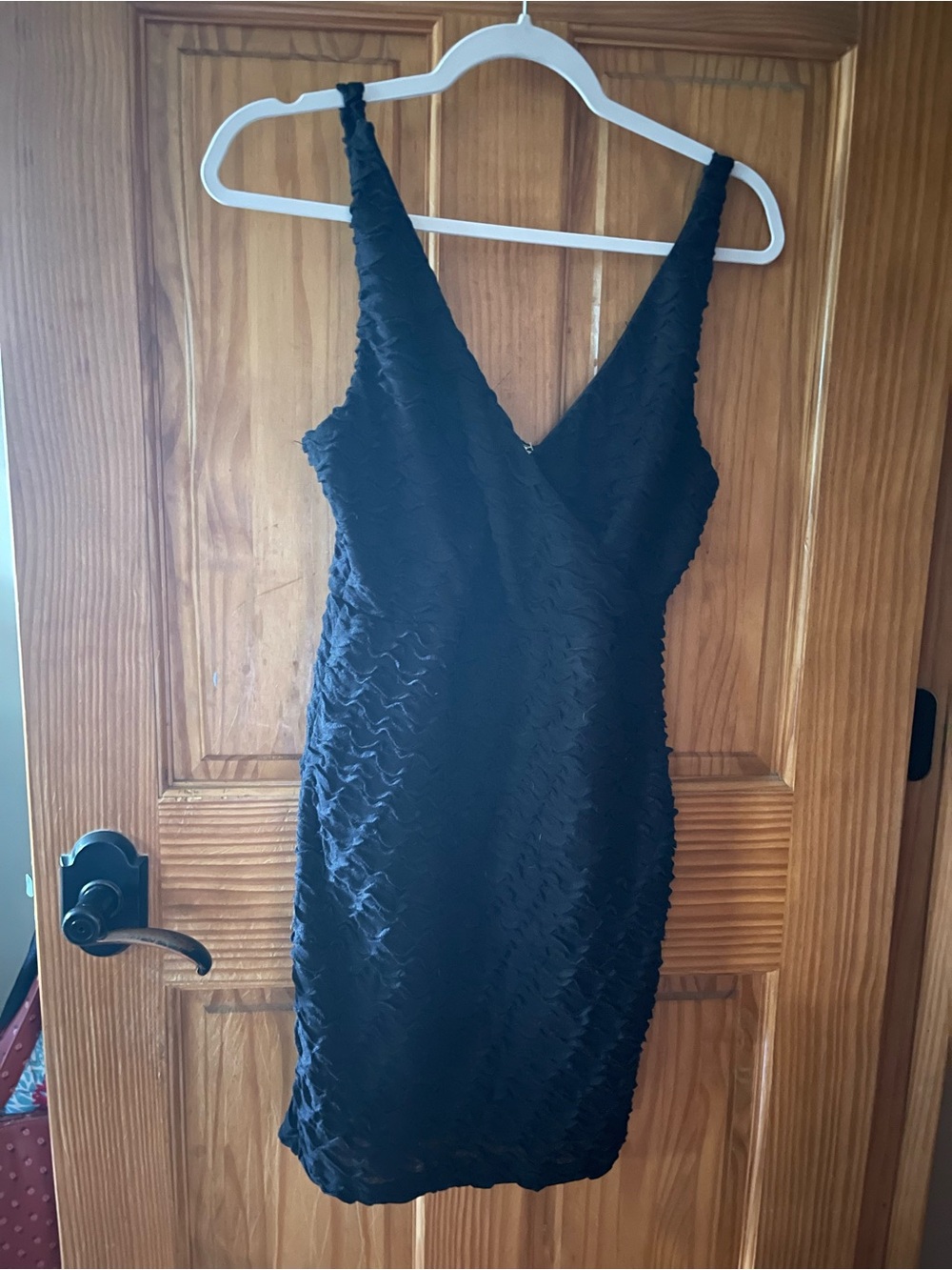 Heart Hips Black Textured V-Neck Mini Dress